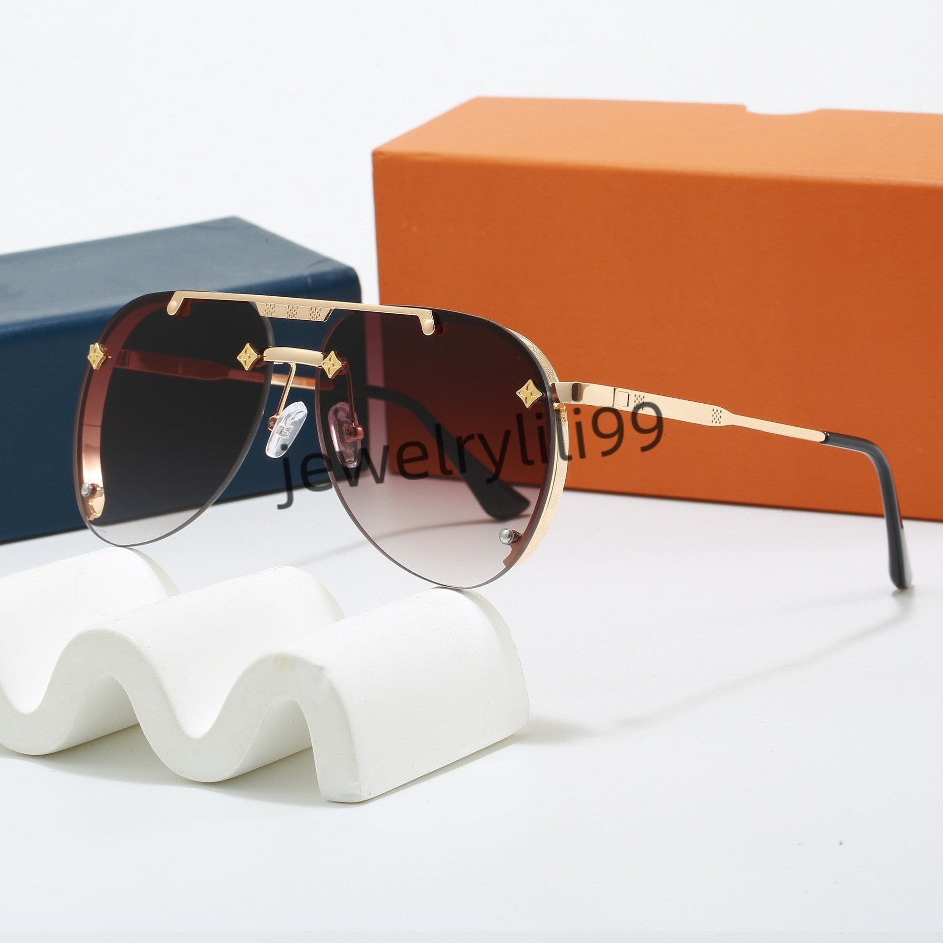 Mens Designer Sunglasses Outdoor Shades women fashion Metal Oval luxury Half Frame Sunshade louis vouiton louisvouitton lvs lvt vuitton louisvuitton vittuon