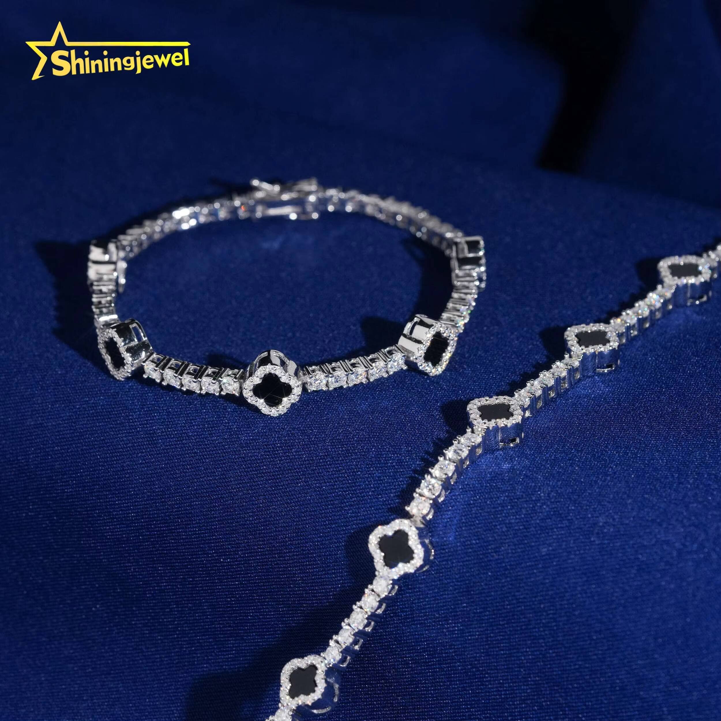 USA Warehouse Local Stock Pass Diamond Tester Clover Bracelet 925 Sterling Silver Gold Plated VVS Moissanite Tennis Bracelet
