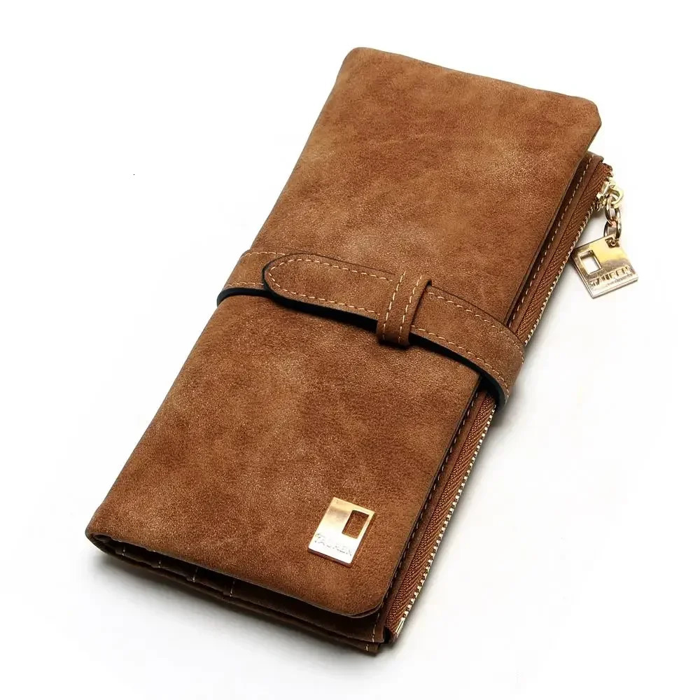 Fashion Women Wallets Drawstring Nubuck Leather Zipper Long n Purse Two Fold More Color Clutch Card Pack 260413