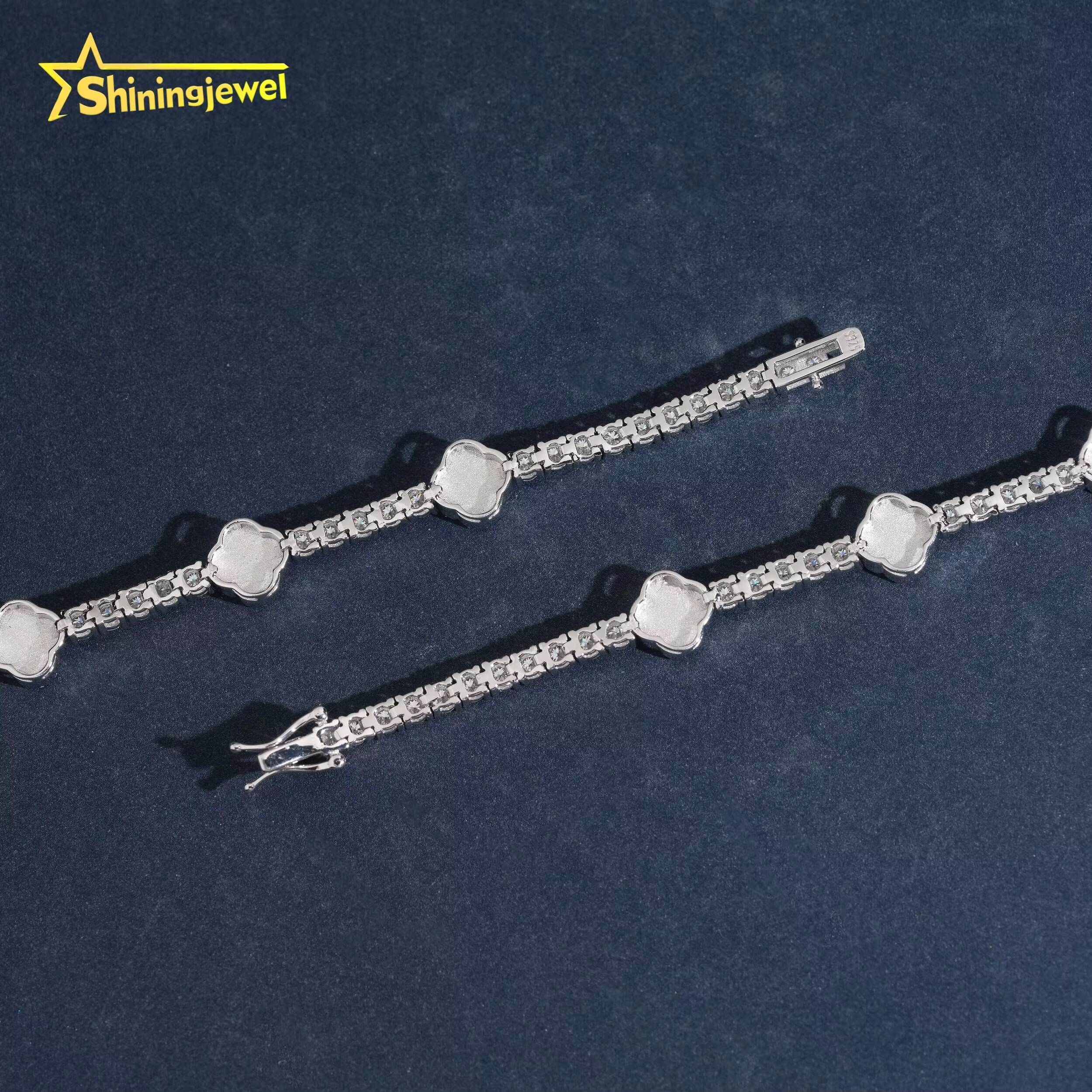 USA Warehouse Local Stock Pass Diamond Tester Clover Bracelet 925 Sterling Silver Gold Plated VVS Moissanite Tennis Bracelet