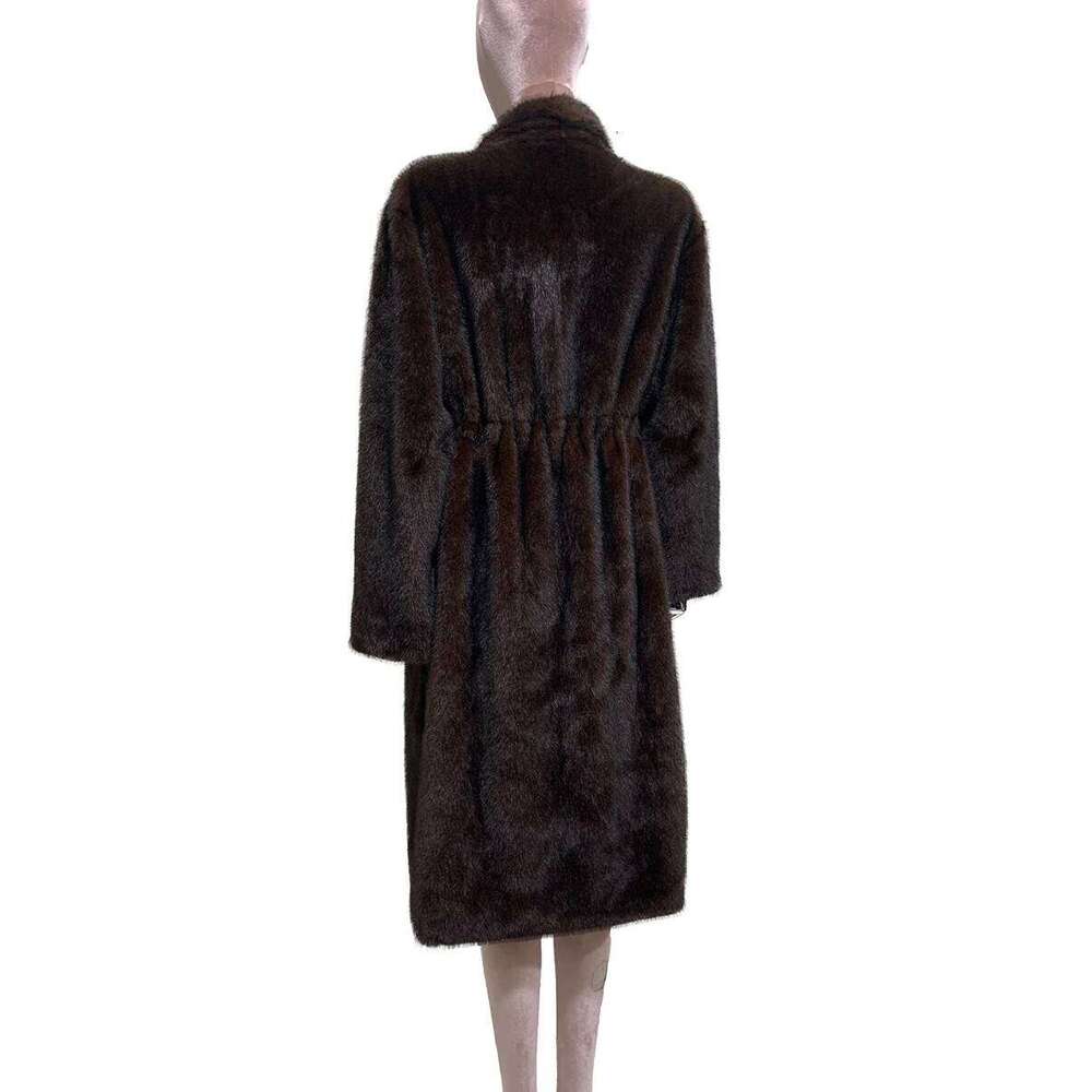 Lautaro Winter Long Black Luxury Elegant Stylish Thick Warm Fluffy Hairy Soft Faux Mink Fur Coat Women Stand Collar Sashes MAKOUFEI