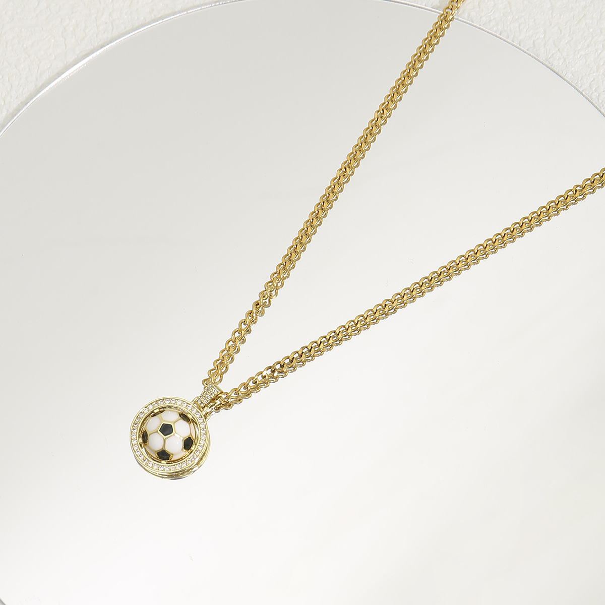 New European and American style copper-plated real gold zircon World Cup football pendant necklace, cross-border titanium steel chain fashion accessor - view 3