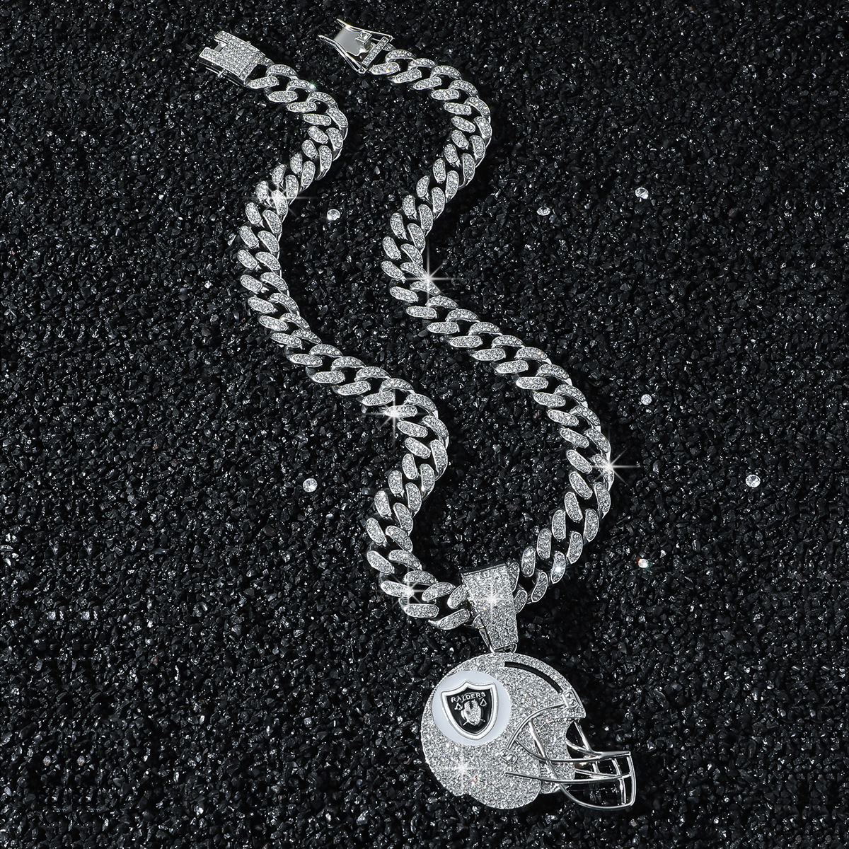 New mens full-diamond chain hip-hop style personalized helmet and football team logo pendant necklace - view 8
