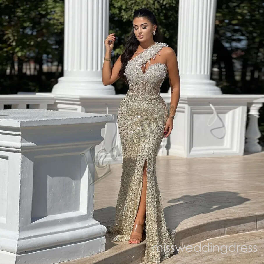 Glamorous One Shoulder Prom Dresses For Women Mermaid Beadings Gala Evening Party Gowns Dubai Vestido De Formatura Customized A06