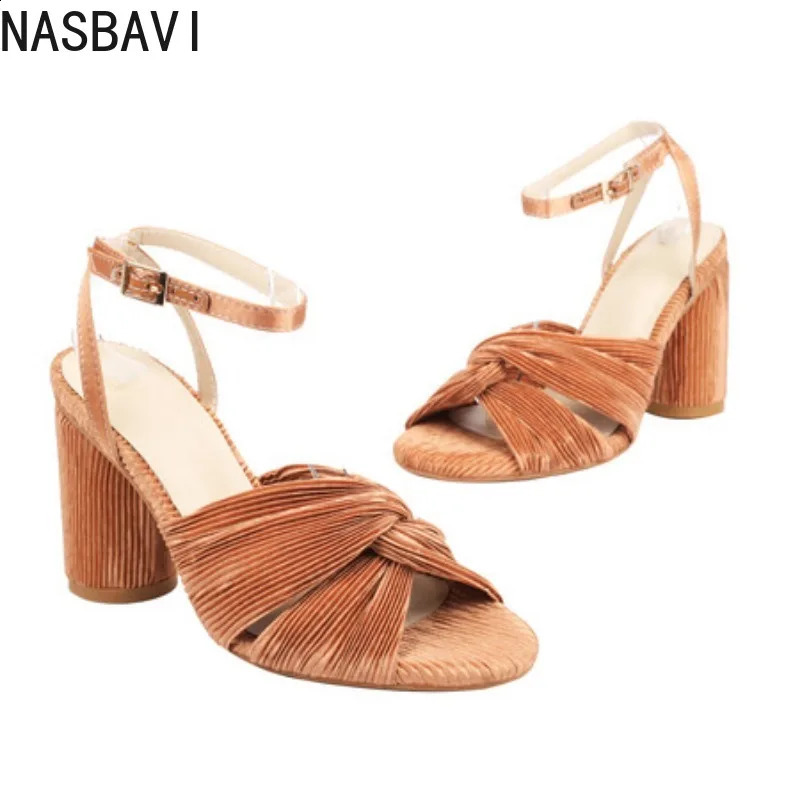 NASBAVI Straps Womens Sandals Summer Shoes y Peep Toe Flip Flops Round High Heels Gold Party Dance Wedding Ladies 260414