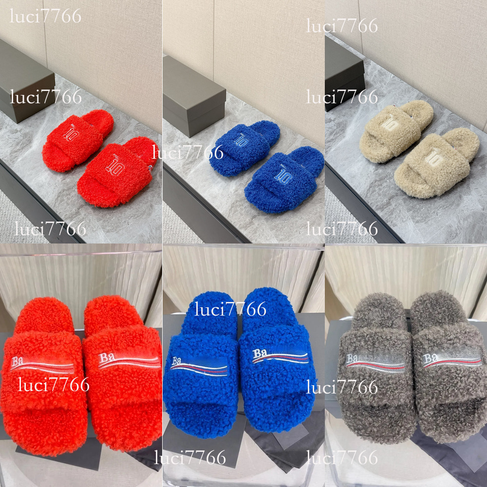 No.10 New NB Couples Plush Slippers Luxury Fur Slippers Furry Slippers Designer Mule Shoes Men and Women Shoes Paris Luxury Comfortable Plush Flip-Flops 9e