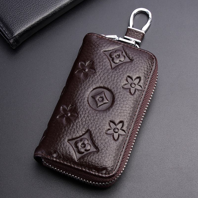 Luxury new cowhide texture key pouch with zipper, suitable for home use or waist hanging, multifunctional car storage large capacity coin purse