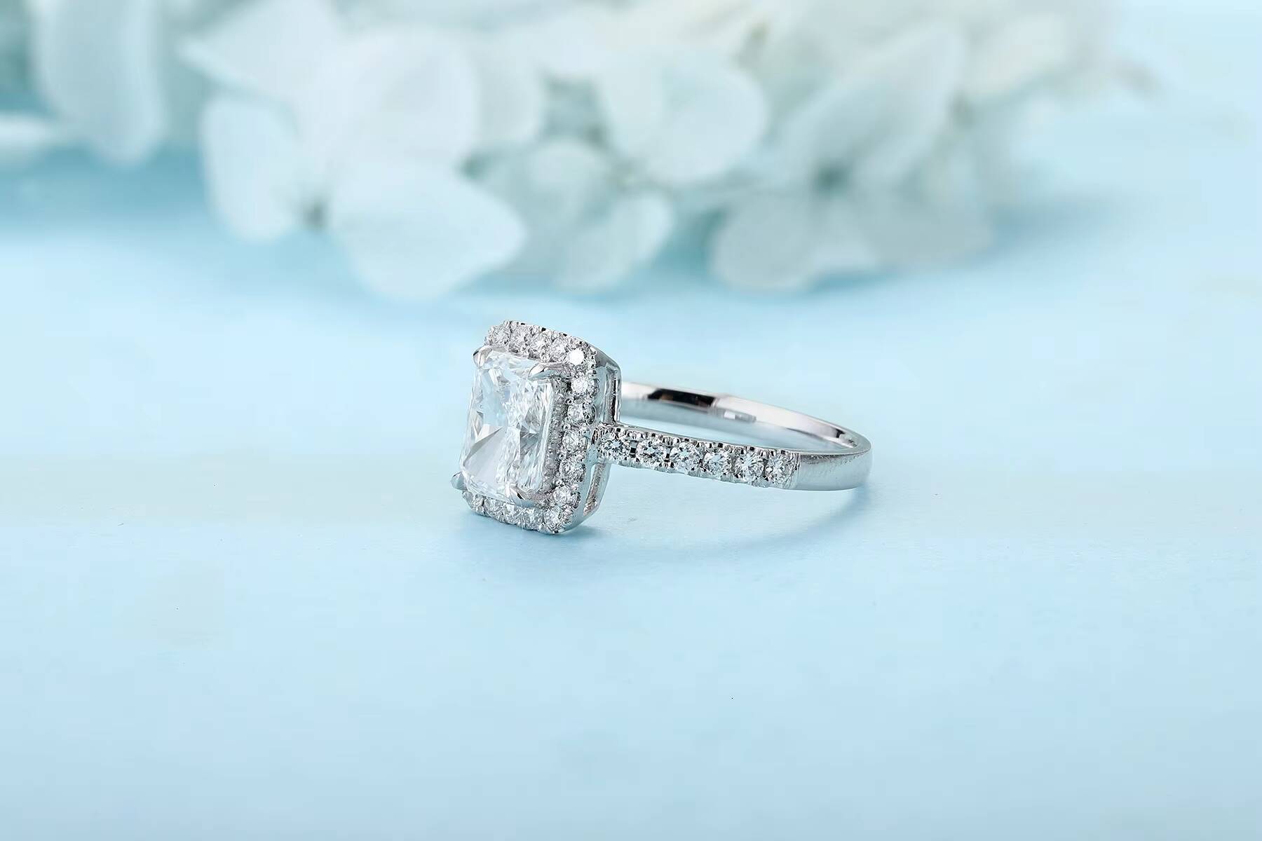 Anster Luxury Ladies Radiant Cut Laboratory Cultivation Diamond Pave Eternity Wedding Band Rings Anniversary Ring