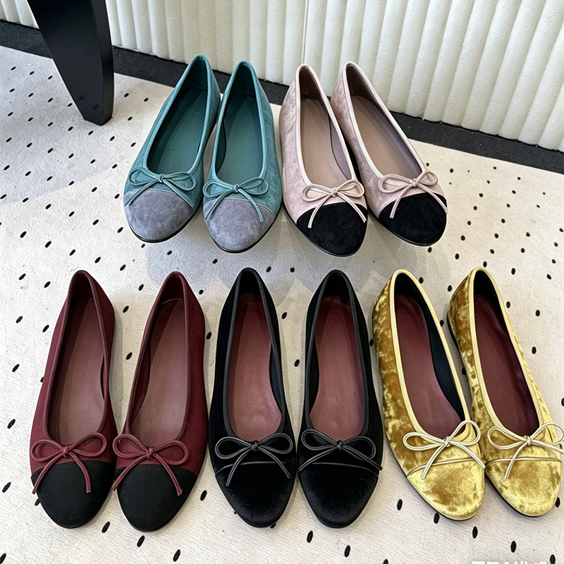 New Stylish Women Soft Ballet Flats Quilted Upper Bow Embellished Round Toe Breathable Light Slip On Casual Daily Dress Shoes For Outdoor Walking