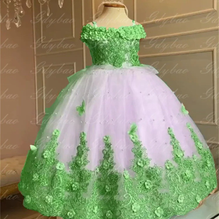 Pink Flower Girl Dresses Big Pearls Lace Ball Gown First Communion Dress Birthday Pos Shoot Gowns for Party 251129