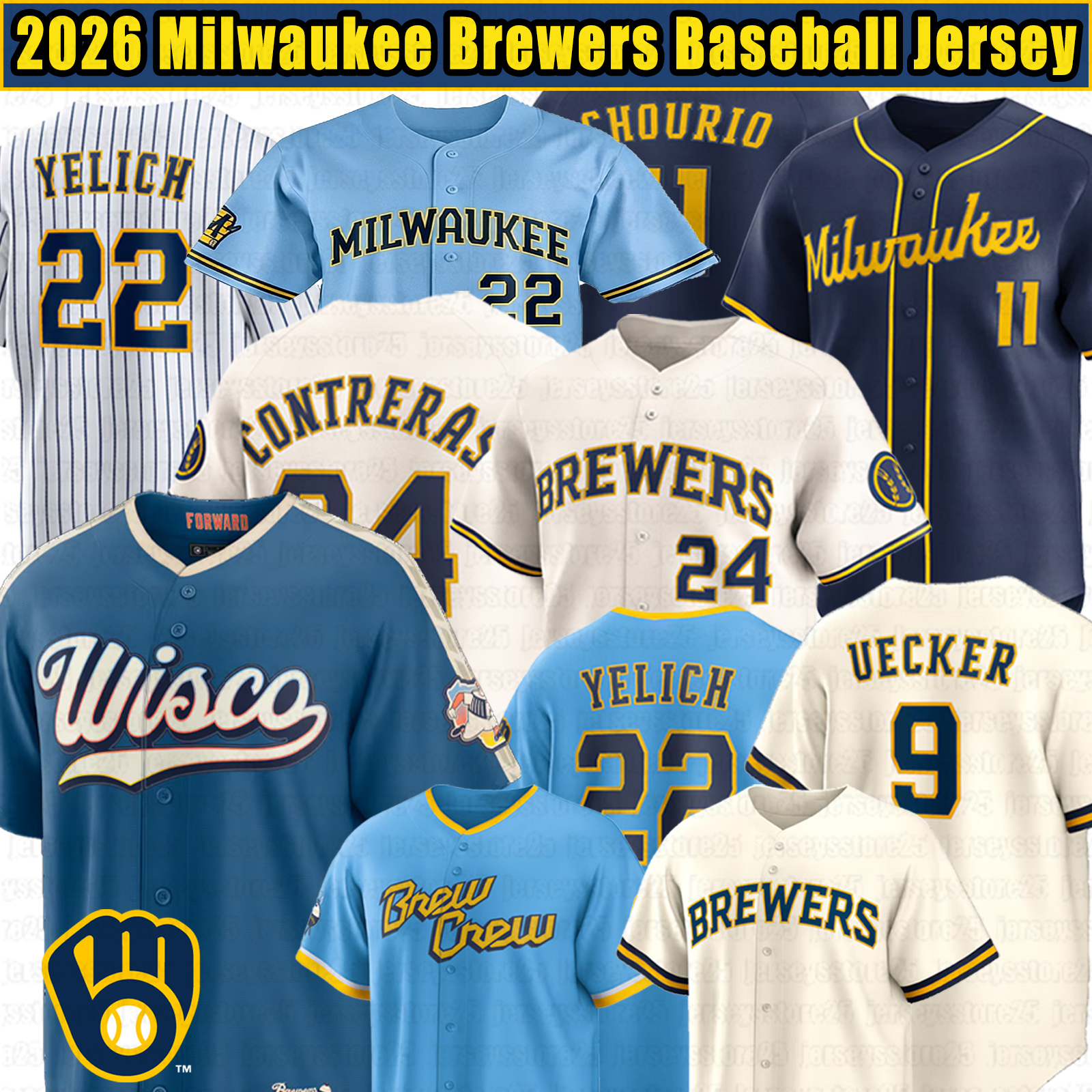 2026 Brewers Baseball Jersey Christian Yelich Jackson Chourio Jacob Misiorowski William Contreras Sal Frelick Brice Turang Joey Ortiz MilwaukeeJerseys