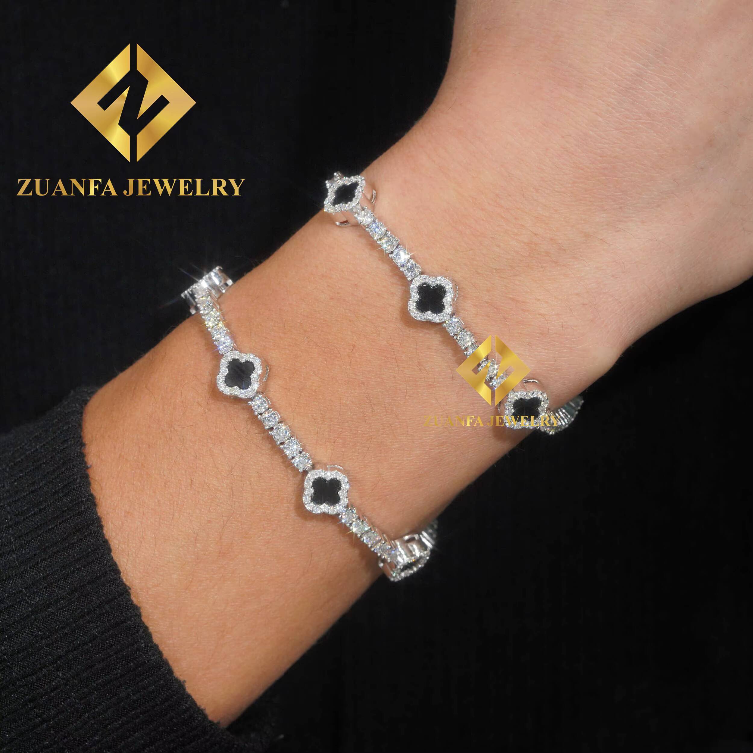 48H Shipping Fine Jewelry Hot Sale Agate Clover Bracelets Sterling Silver 925 Gold Plated Moissanite Tennis Chains Bracelet