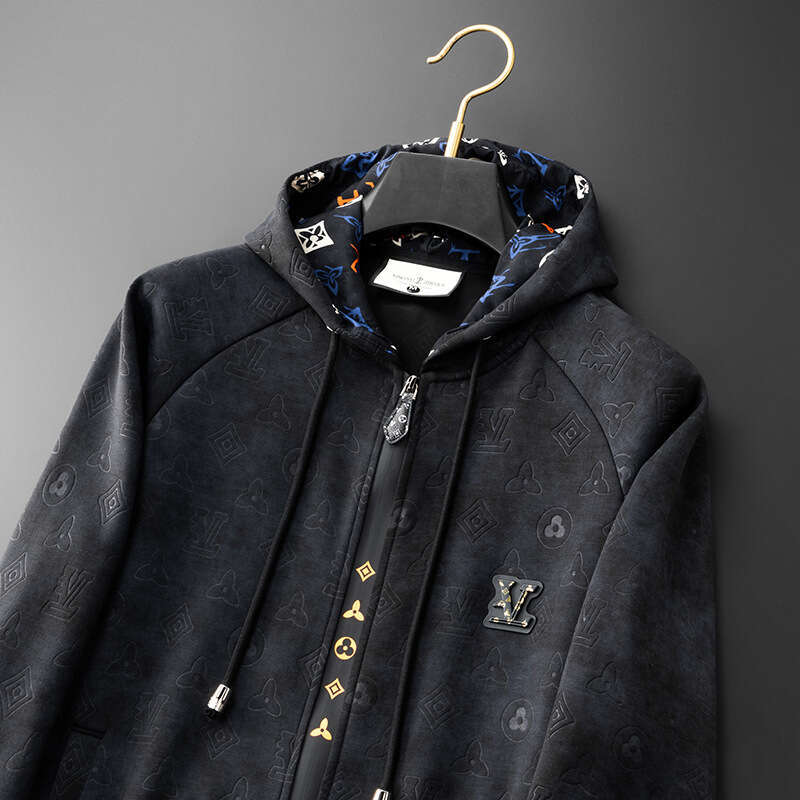 European Clothing Autumn Winter New Embossed Hooded Jacket Versatile Casual Sweatshirt Men's Youth Top