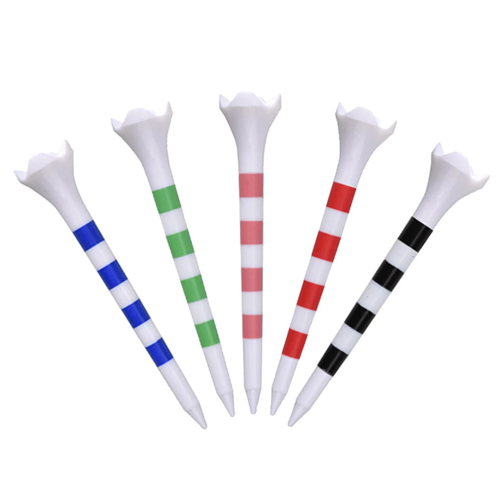20pcsBag Plastics Golf Tees With RedBlackBluePinkGreen Stripe Mark Scale 7083mm 2 Size Colorfull Golf Ball Holder 260413