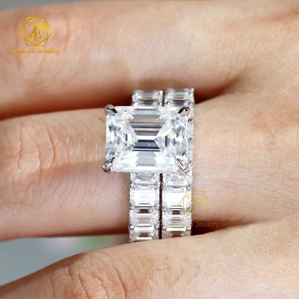 10K 14K Custom Jewelry Mossanite 4 Ct 925 Sterling Silver Moissanite Engagement Wedding Ring Set