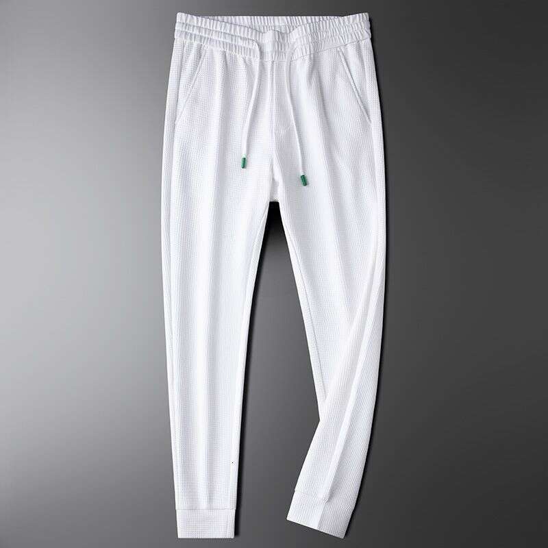 Men's Waffle Knit Geometric Embroidery Jogger Pants Spring Autumn Casual Slim Fit Cuffed Drawstring Soft Breathable Versatile Sports Trousers For