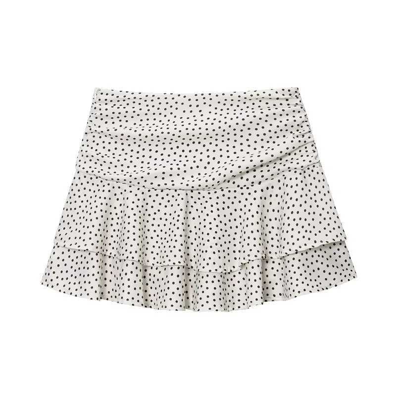 HXAO Polka Dot Skort For Women Ruffle Black Skirt Shorts Summer Pleats Mini Skirt Pants Woman Mid Waist Layered Green Skirt X260414