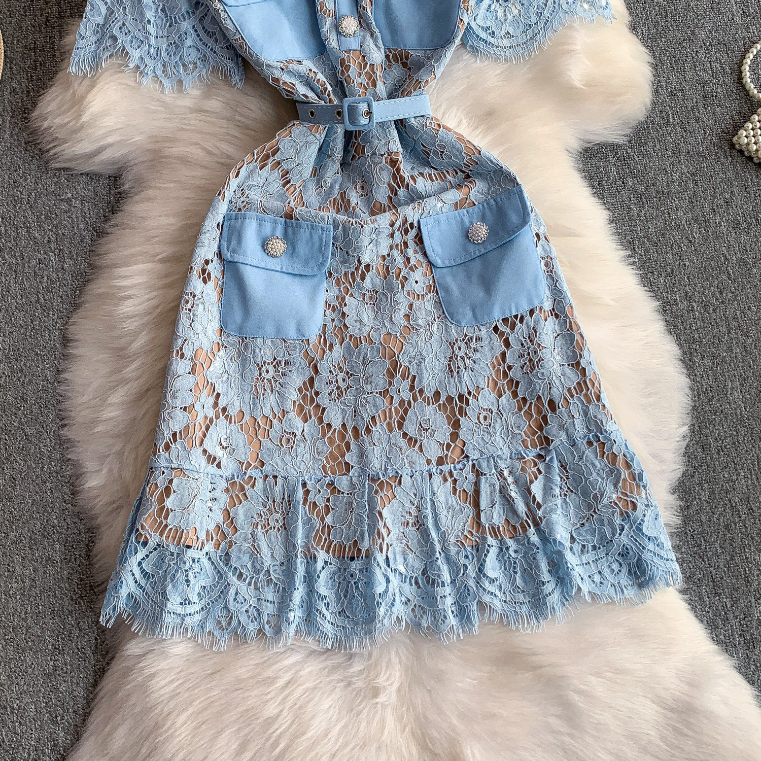 Casual Dresses Summer Quality Summer Embroidery Fishtail Short Evening Prom Dress Women Beaded Button Ruffles Belt Mini Party Flower Dresses Brand 202