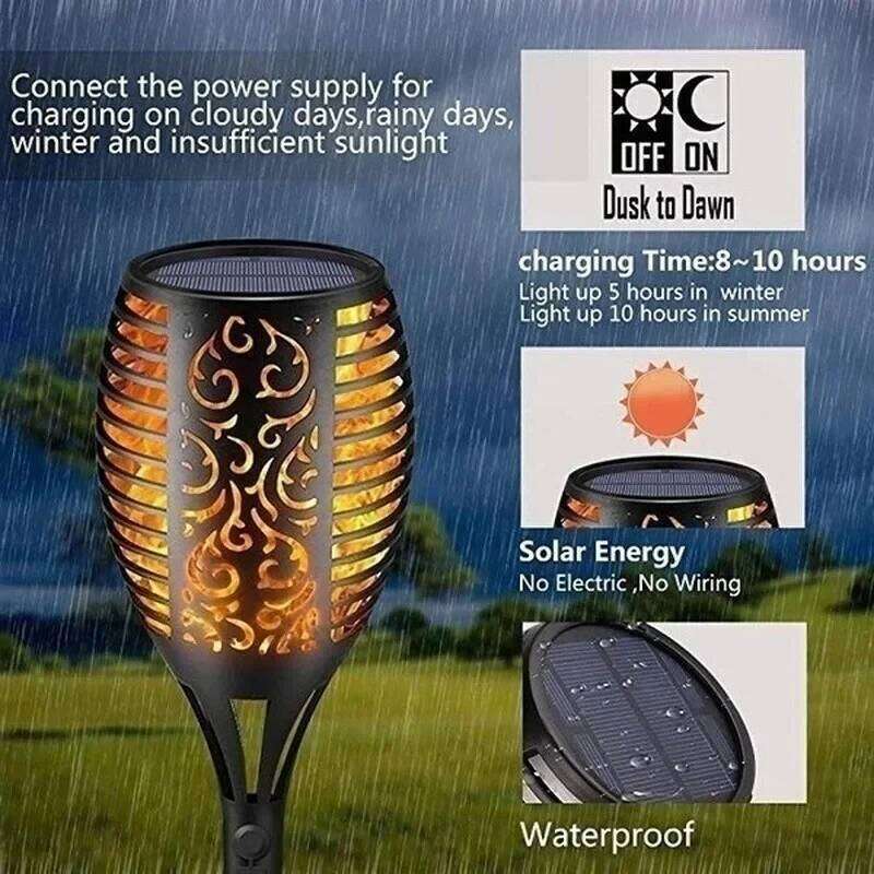 LED Solar Flame Torch Flickering Light Waterproof Garden Decoration Outdoor Lawn Path Yard Patio Floor Lamp 26W0414