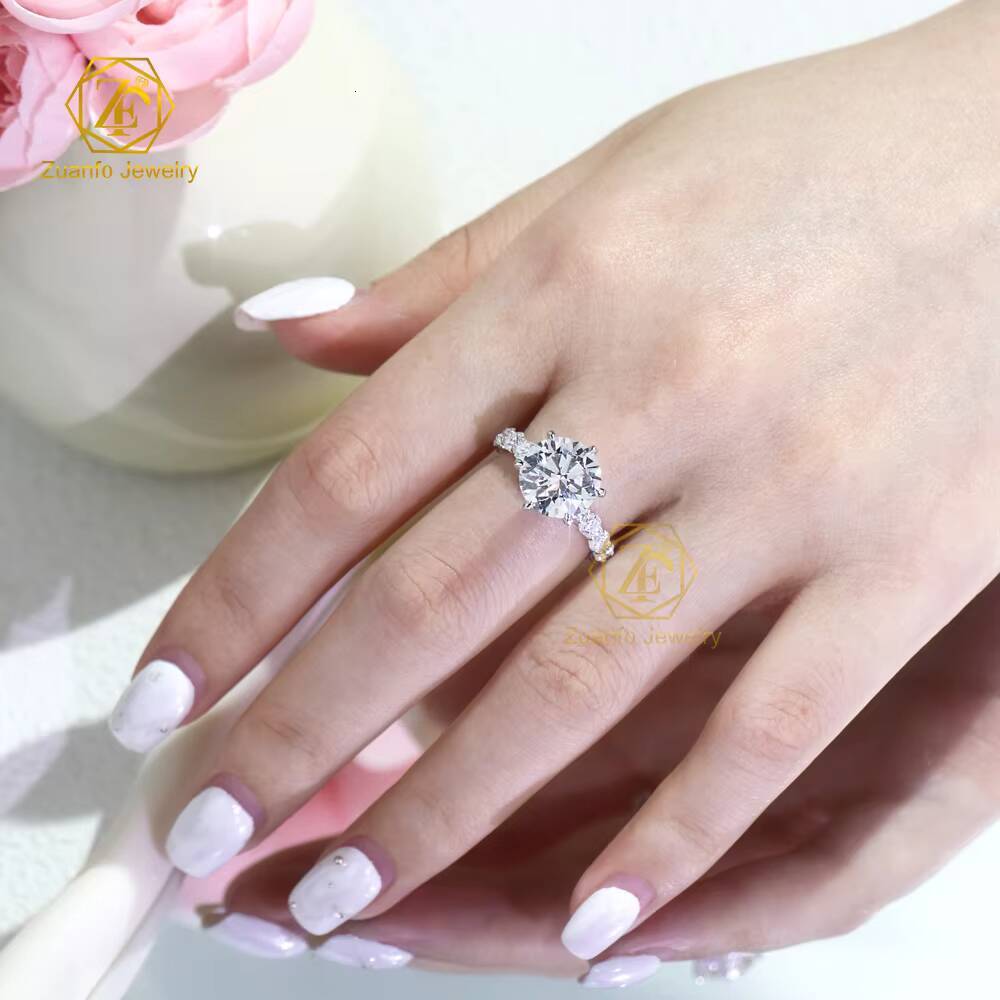 High Quality Custom 14K/18K Solid White Gold 1CT-5CT Round Cut Lab-Grown Diamond Ring IGI Certificate for Engagement Wedding