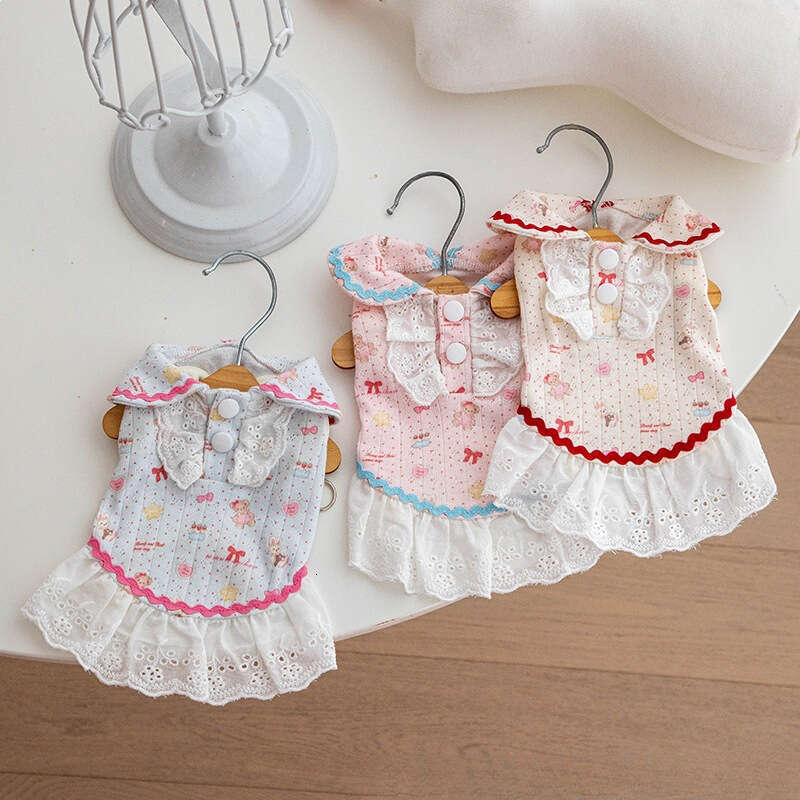 Famous brand Premium Spring and Autumn Pet Dress with Doll Collar Small Dogs Bichon Teddy Contrast Color POLO Shirt Pure Cotton Breathable for pupakaI
