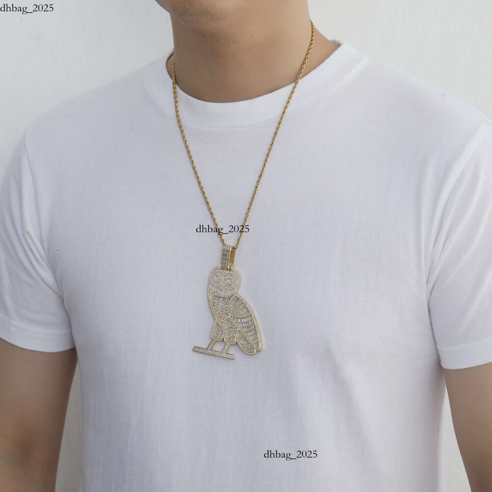 Large Owl Luxury Jewelry Hip Hop Style Silver Inlaid with Moissanite Unique and Dominant Men's Necklace Big Eagle Pendant