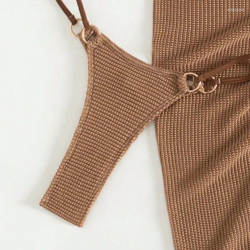 Women's Swimwear Sexy Brown Bikini Set Women Halter Push Up Bra Skirt 3 Piece Swimsuit Summer Bathing Suit Cover Thong Biquini