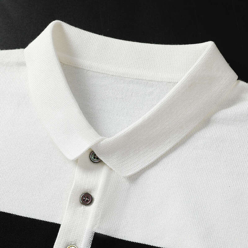 Men's Knit Striped Color Block Polo Shirt Summer Turn Down Collar Short Sleeve Casual Lightweight Breathable Anti Pilling High End Fashion Top
