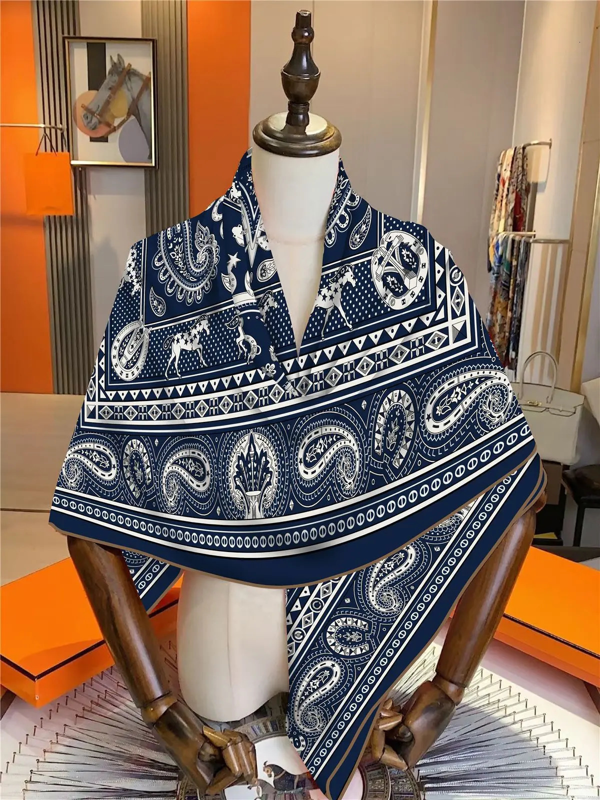 135CM Pink/Red Silk Cashmere Blend Square Scarf, Paisley Floral Pattern, Hand Rolled Edges, Large Cashmere Shawl 260413