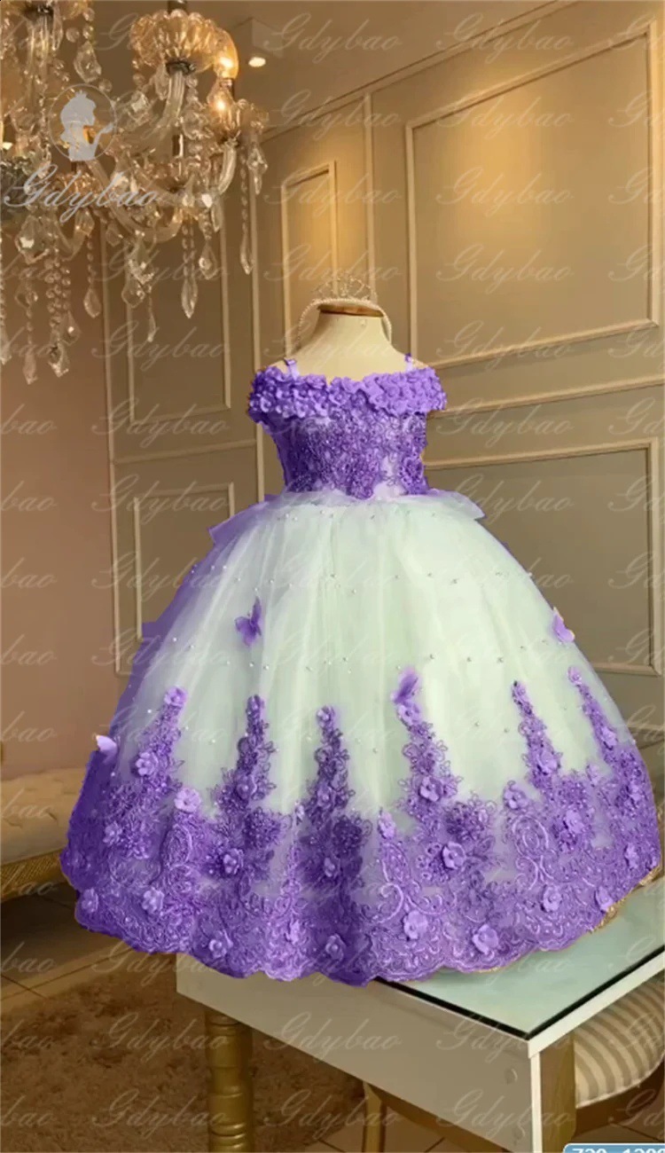 Pink Flower Girl Dresses Big Pearls Lace Ball Gown First Communion Dress Birthday Pos Shoot Gowns for Party 251129