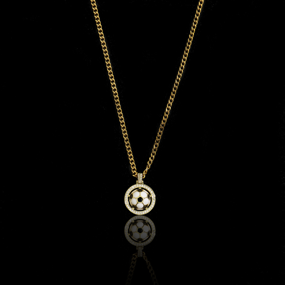 New European and American style copper-plated real gold zircon World Cup football pendant necklace, cross-border titanium steel chain fashion accessor - view 4