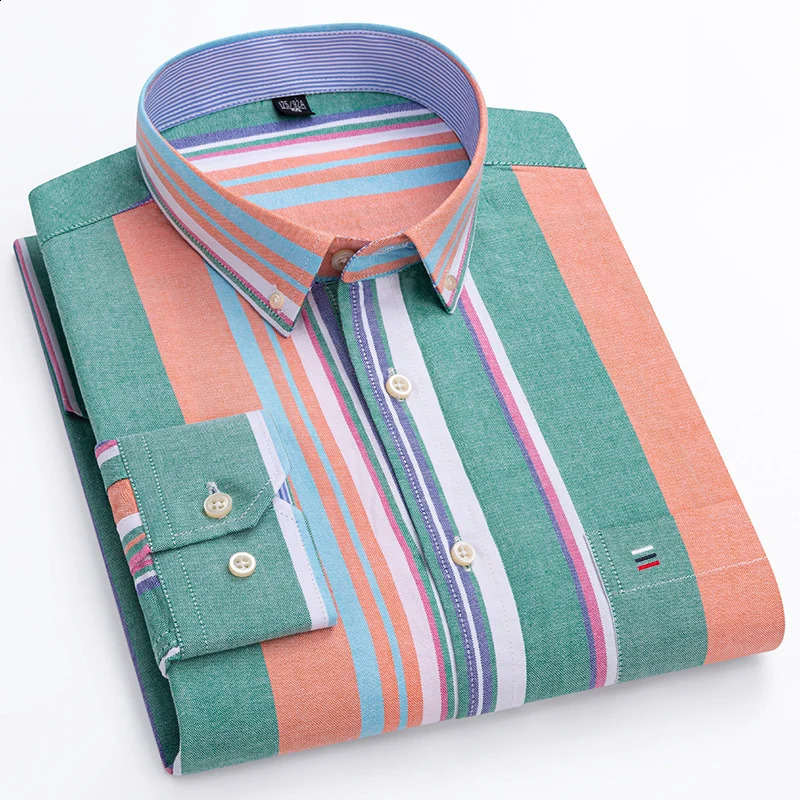 Mens Casual 100 Cotton Oxford Striped Pocket Long Sleeve Soft Buttoned Plaid Formal Male Clothes Oversized Shirt Plus Size 260410