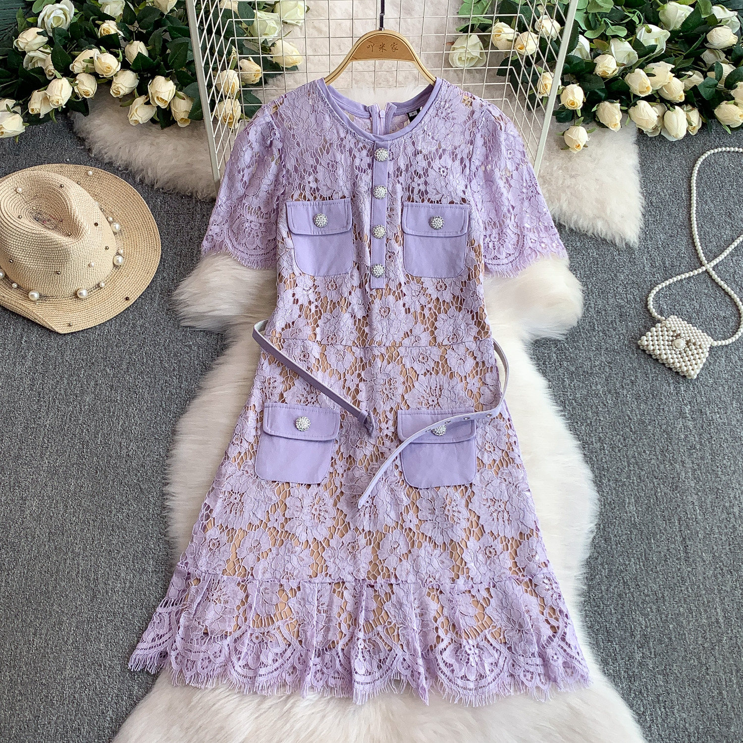 Casual Dresses Summer Quality Summer Embroidery Fishtail Short Evening Prom Dress Women Beaded Button Ruffles Belt Mini Party Flower Dresses Brand 202