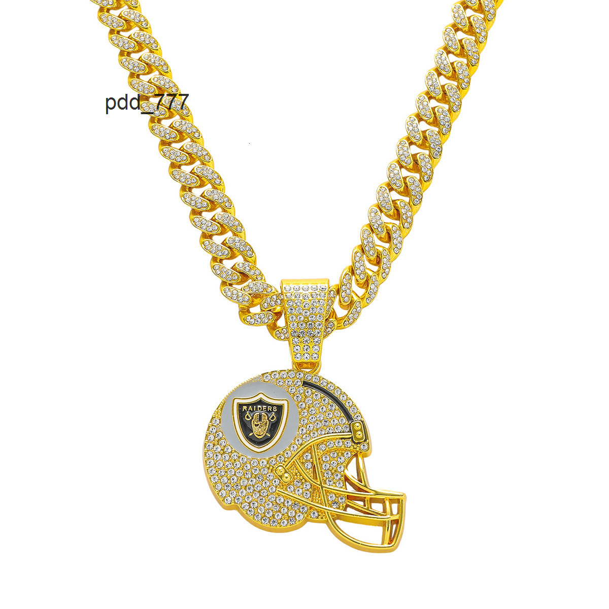 New mens full-diamond chain hip-hop style personalized helmet and football team logo pendant necklace