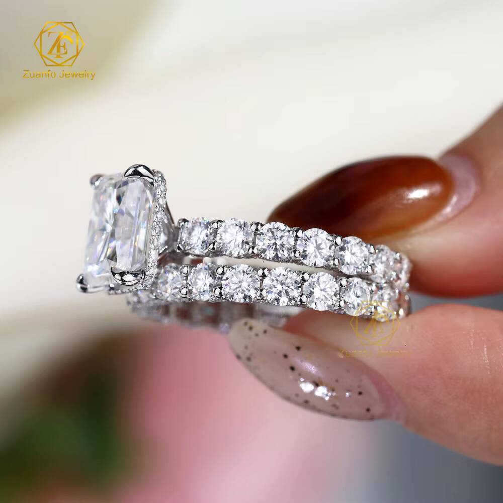 Moissanite Diamond Custom Made Tulip Design 2ct 3ct Mossinite Solid Gold 10K 14K 18K Wedding Engagement Rings with Wedding Band