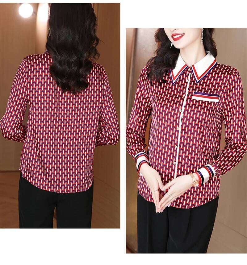 FANIECES S XL Ropa De Mujer Female Red Plaid Printed Blusas Shirt Button Casual Polo Neck Blouse Spring Autumn Women s Clothing MAKOUFEI