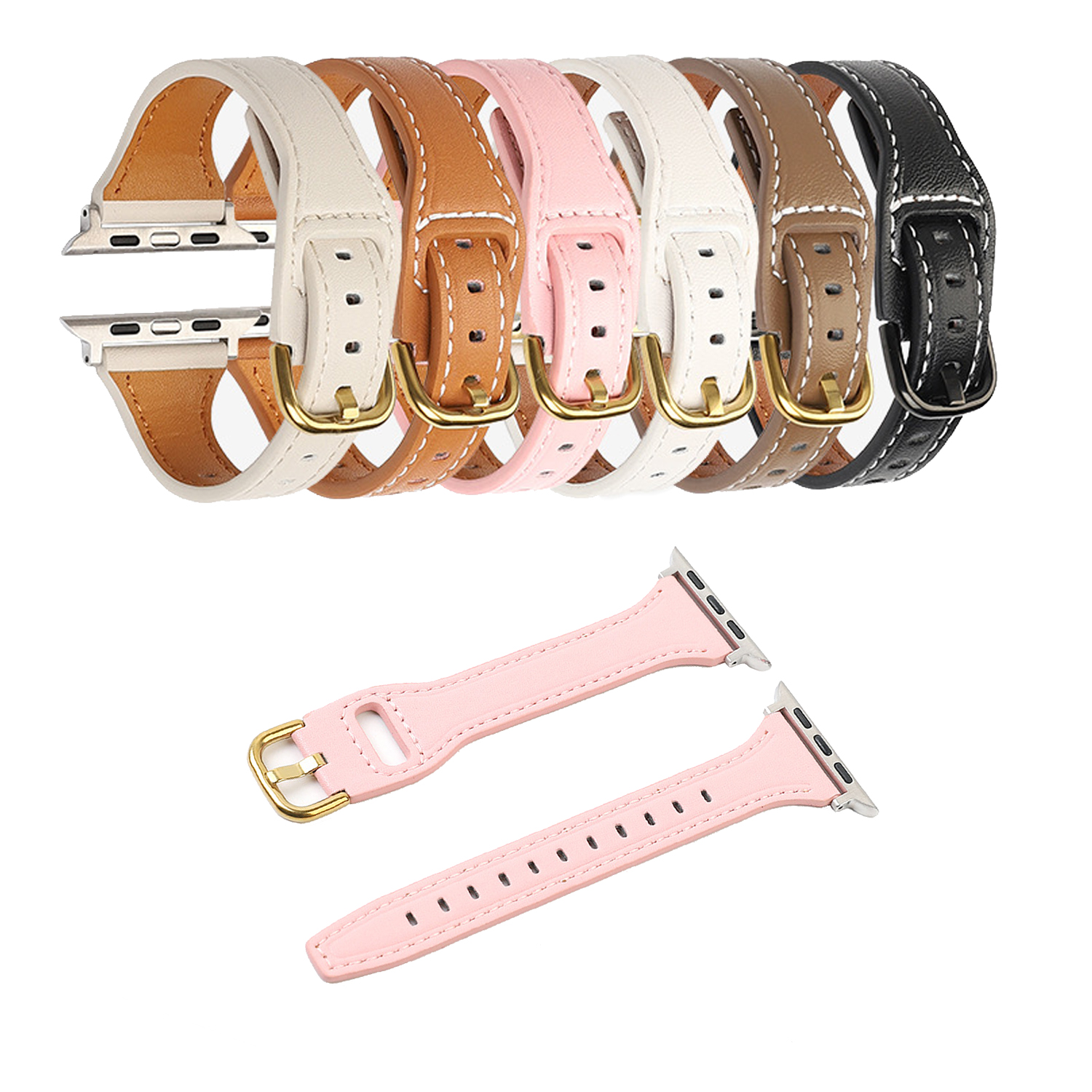 Women's Slim Genuine Leather Watch Band for Apple Watch Series 7 8 9 SE Ultra 40/41/44/45/49mm Fashion Wristband