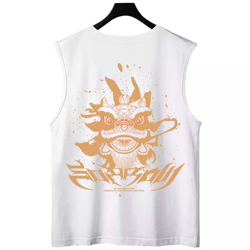 2026 Summer Men's Chinese Trend Printed Tank Tops | Oversized Loose Casual Couples Sleeveless Tees for Students