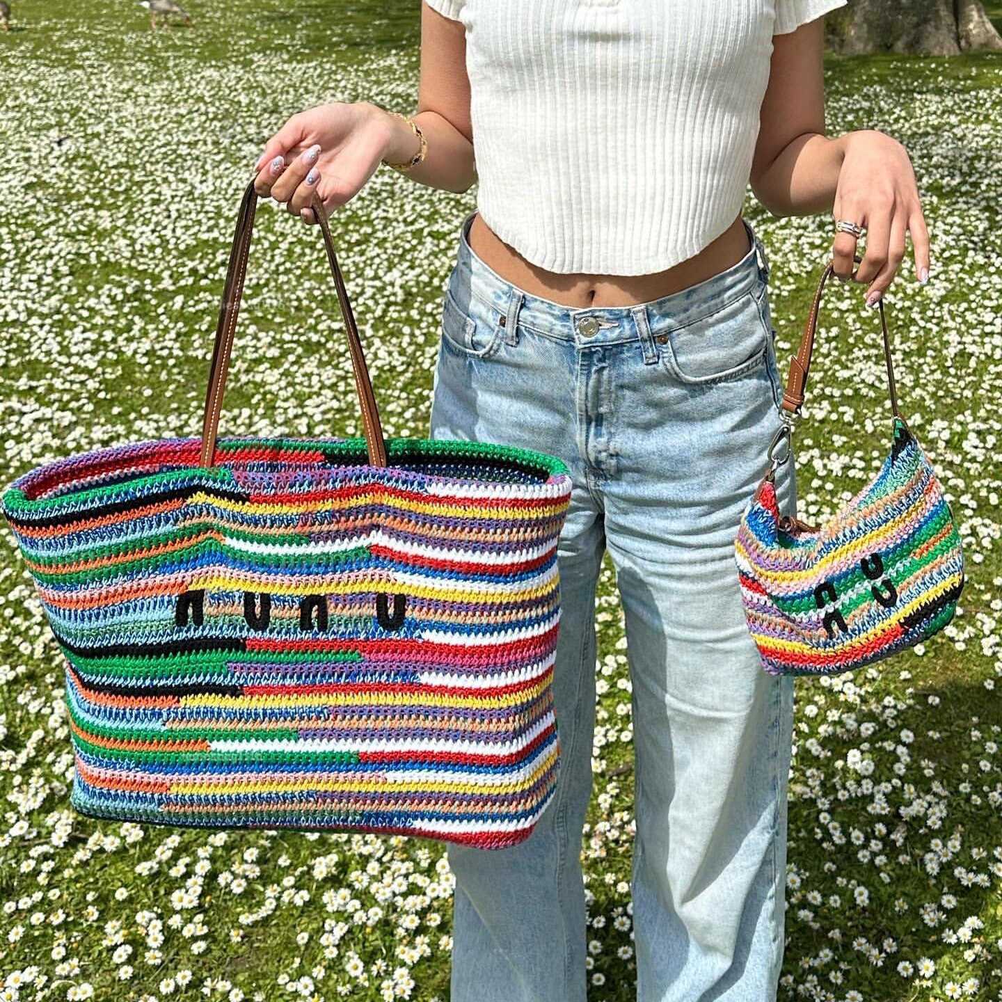 Totes Totes Designer Rainbow Raffia Tote Bag Crochet Tote Bag Weave Hobo Beach Bag Summer School Crossbody Handbag Shoulder Beach Travel Handbags Shopping bag