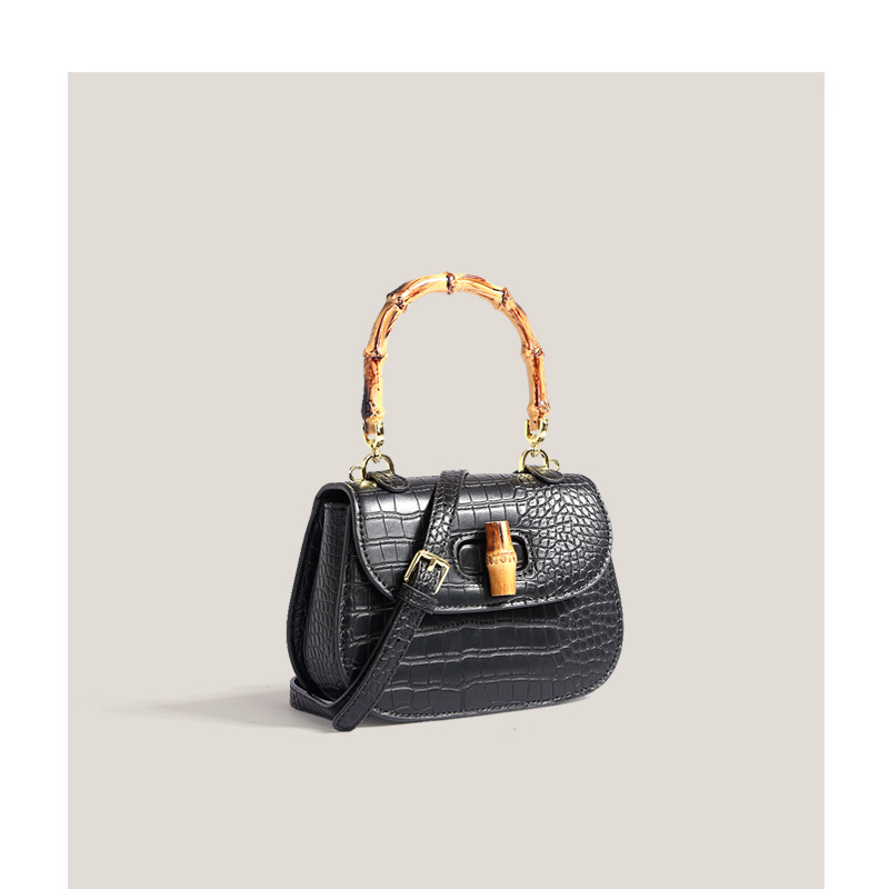 2026 Niche Bamboo Handheld Saddle Bag with High Quality and Light Luxury Crocodile Pattern Single Shoulder Bag for Women Trendy Crossbody Bag