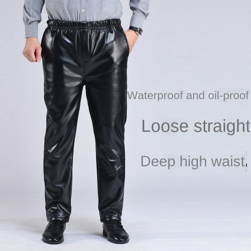Men's Black Bootcut Leather Pants, Faux PU Polyester Trousers with Zipper Fly for Formal Events 260413 - view 5
