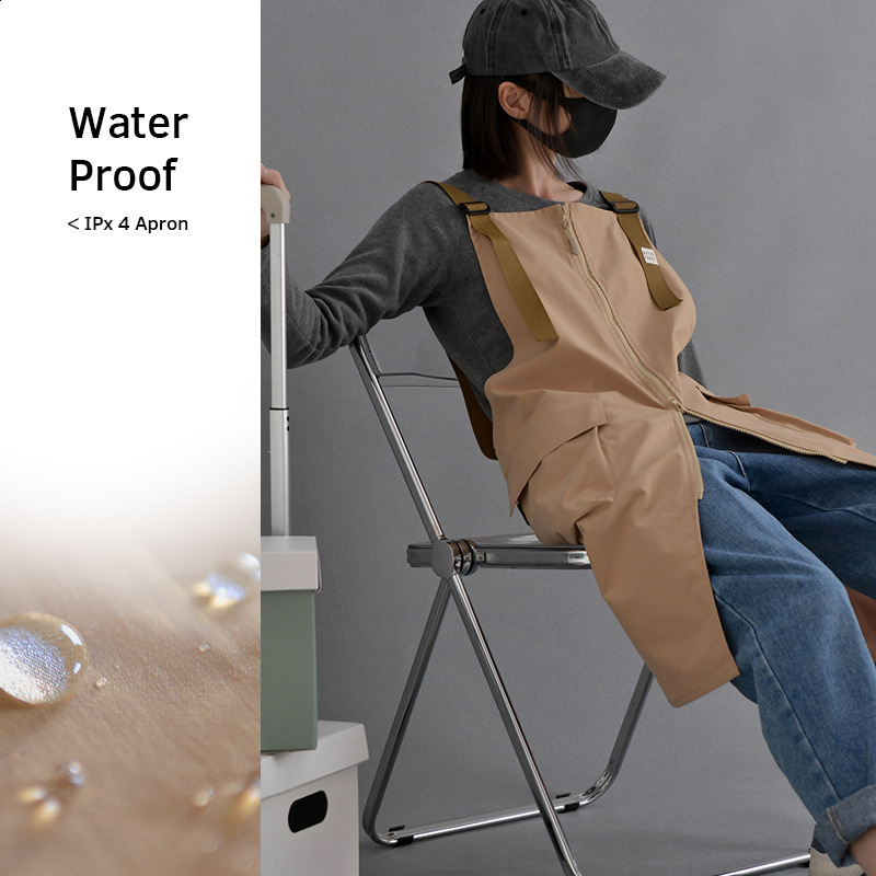 Aprons Split Apron Coffee Shop Restaurant Flower Shop Manicure Salon Overalls With Zipper Waterproof Clothing Kitchen Cleaning 230625