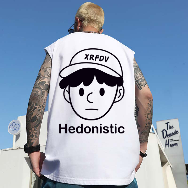 2026 Summer Men's Japanese Cartoon Print Tank Tops | White Athletic Sleeveless Tees for Layering & Inner Wear