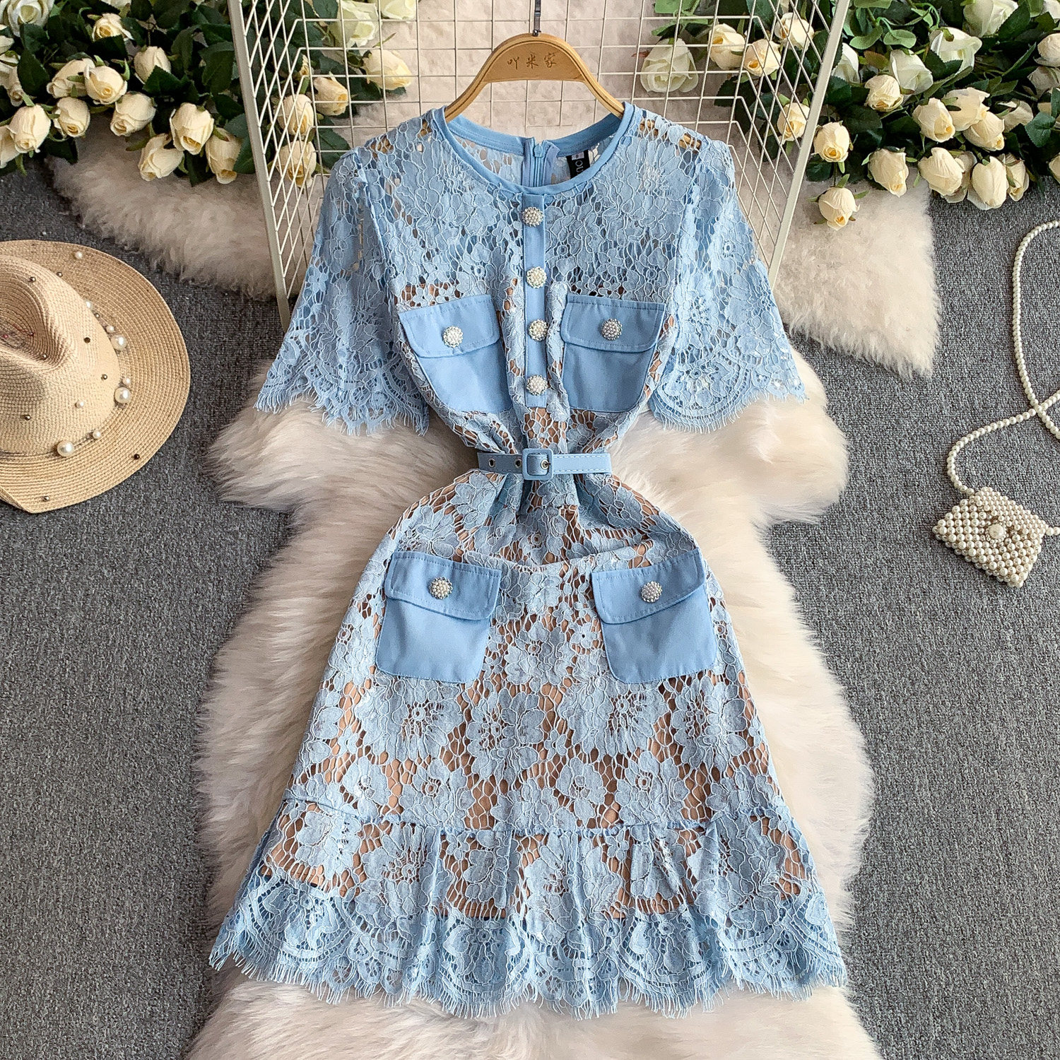 Casual Dresses Summer Quality Summer Embroidery Fishtail Short Evening Prom Dress Women Beaded Button Ruffles Belt Mini Party Flower Dresses Brand 202