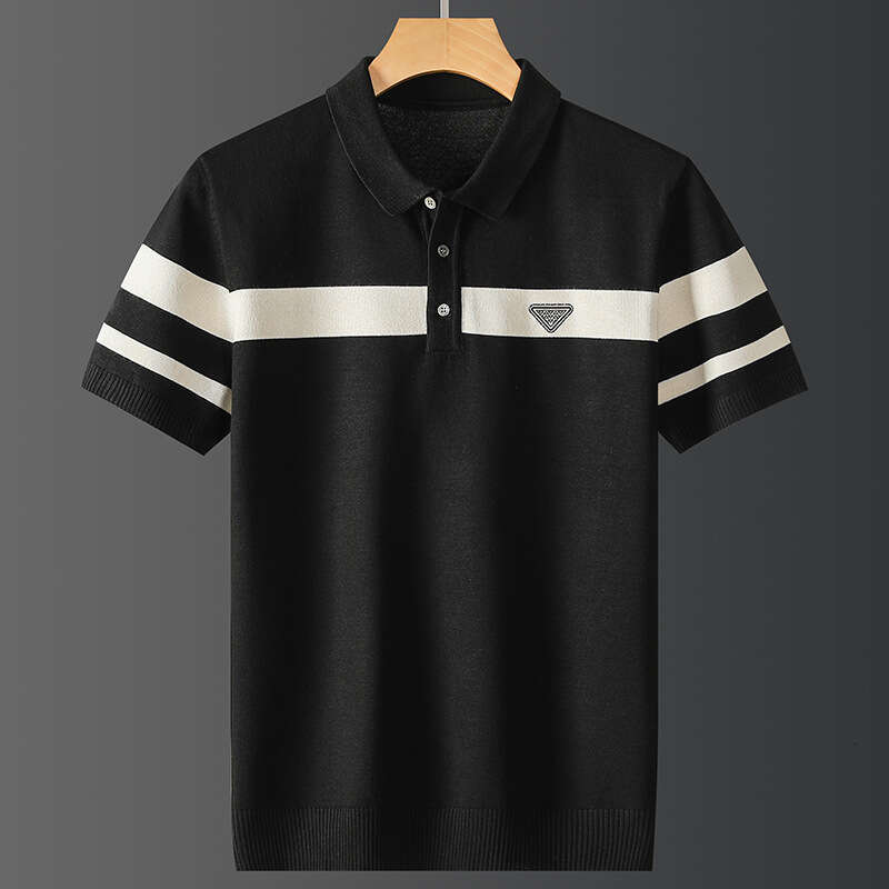 Men's Knit Striped Color Block Polo Shirt Summer Turn Down Collar Short Sleeve Casual Lightweight Breathable Anti Pilling High End Fashion Top