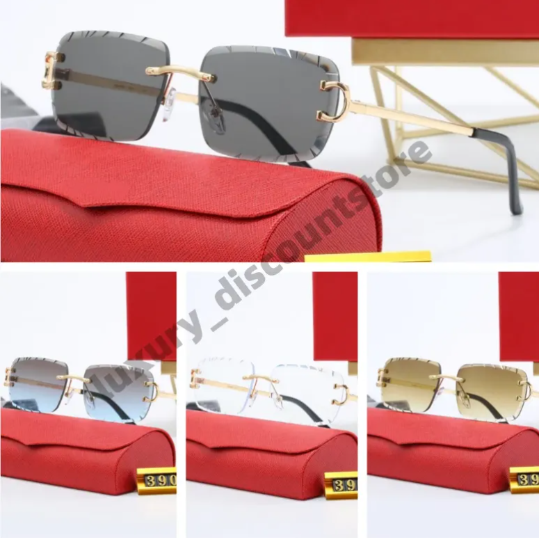 Designer Sunglasses Sports Mens Women Gold and Silver Frameless Metal Round Oval Optical Frame Black Grey Blue Transparent Lens Sun Eyewear Fashion Glasses AAAAA