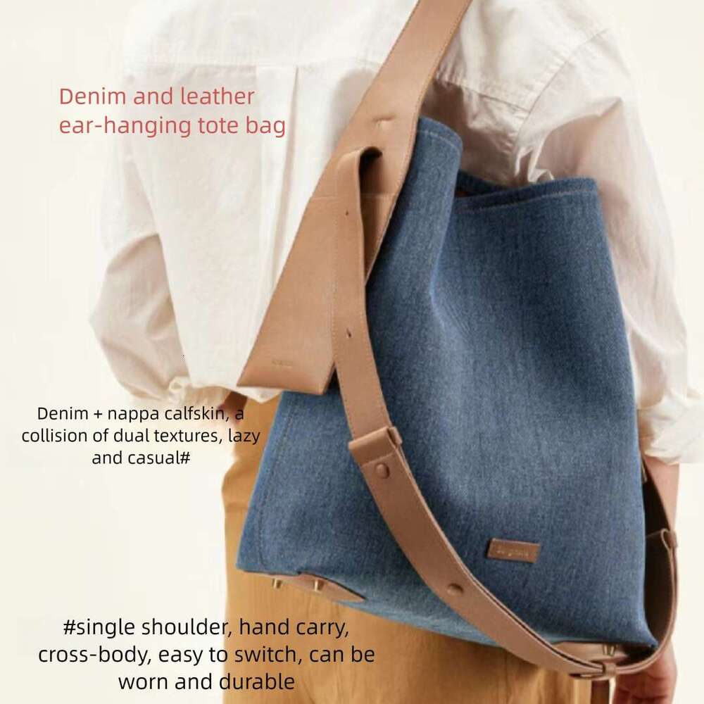 2026 New Genuine Leather Hanging Ear Tote Bag For Women 14 Inch Laptop Bag Large Capacity Shoulder Crossbody Bag Luxury Commute Bag SENYY