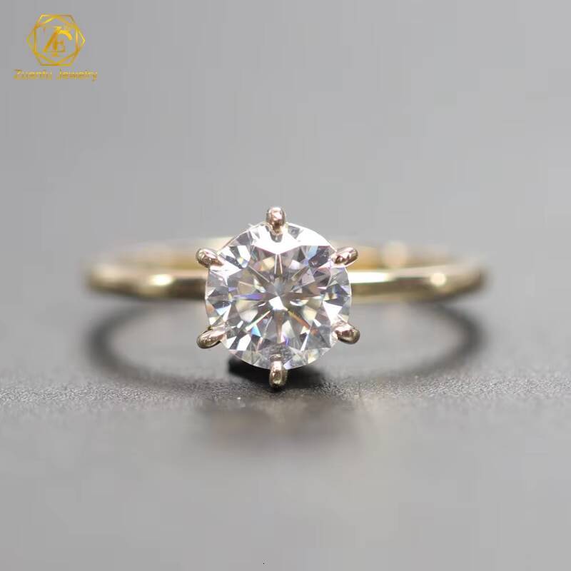 Pass Diamond Tester 65mm 1CT Diamond 18K Yellow Gold Ring Beautiful Flower Holder D VVS Moissanite Ring Fashion Design
