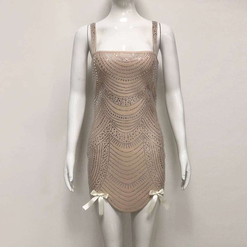Rhinestone Mini Spaghetti Strap Bodycon Party Dress Sparkly Crystal Embellished Club Cocktail Dresses