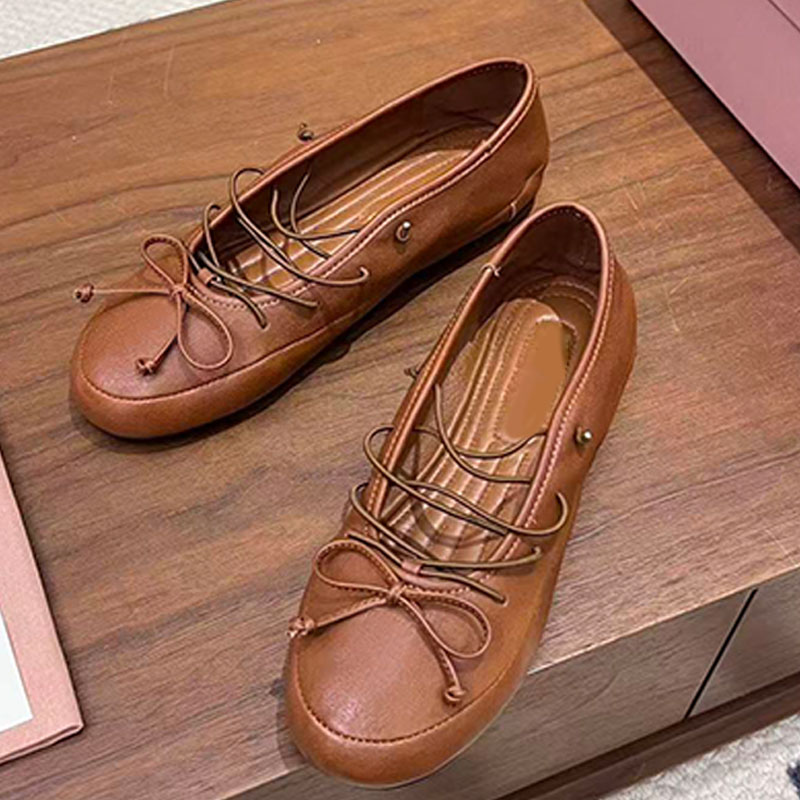 Famous designer ballet flat shoes for women Retro Women Nappa leather ballerinas 2026SS spring summer new womens sandals Elastic laces TPU sole flat shoes